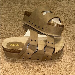 MIA Brown Platform Slide Sandals